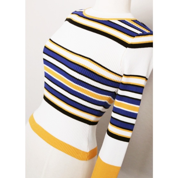 Colorblock Stripe Fitted Rib Knit Crop Sweater Top - Picture 2 of 8